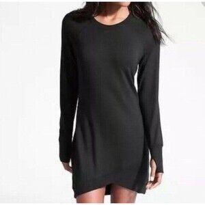 Athleta Criss Cross‎ Dress Black Longsleeve Soft Modal Size Small Tall ST